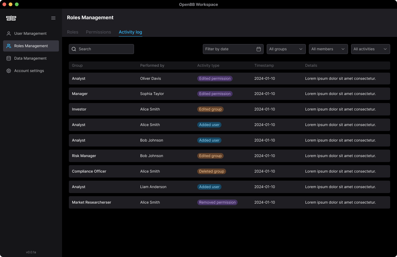 Activity Log Interface